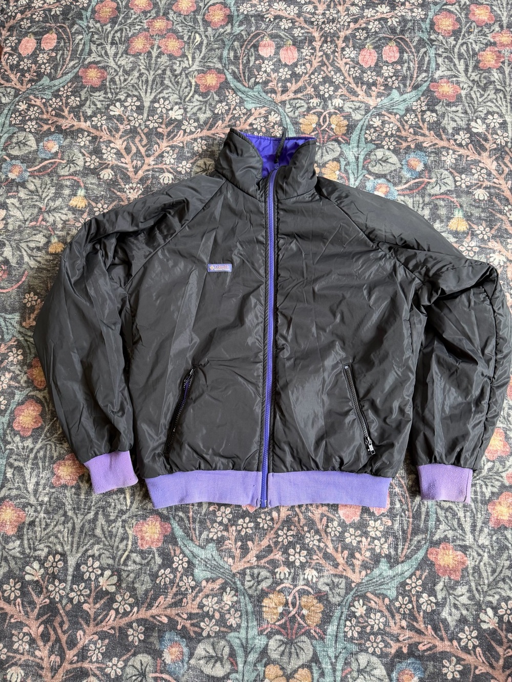 Vintage 1990s Reversible Columbia Men's Black/Purple Bomber Jacket - L